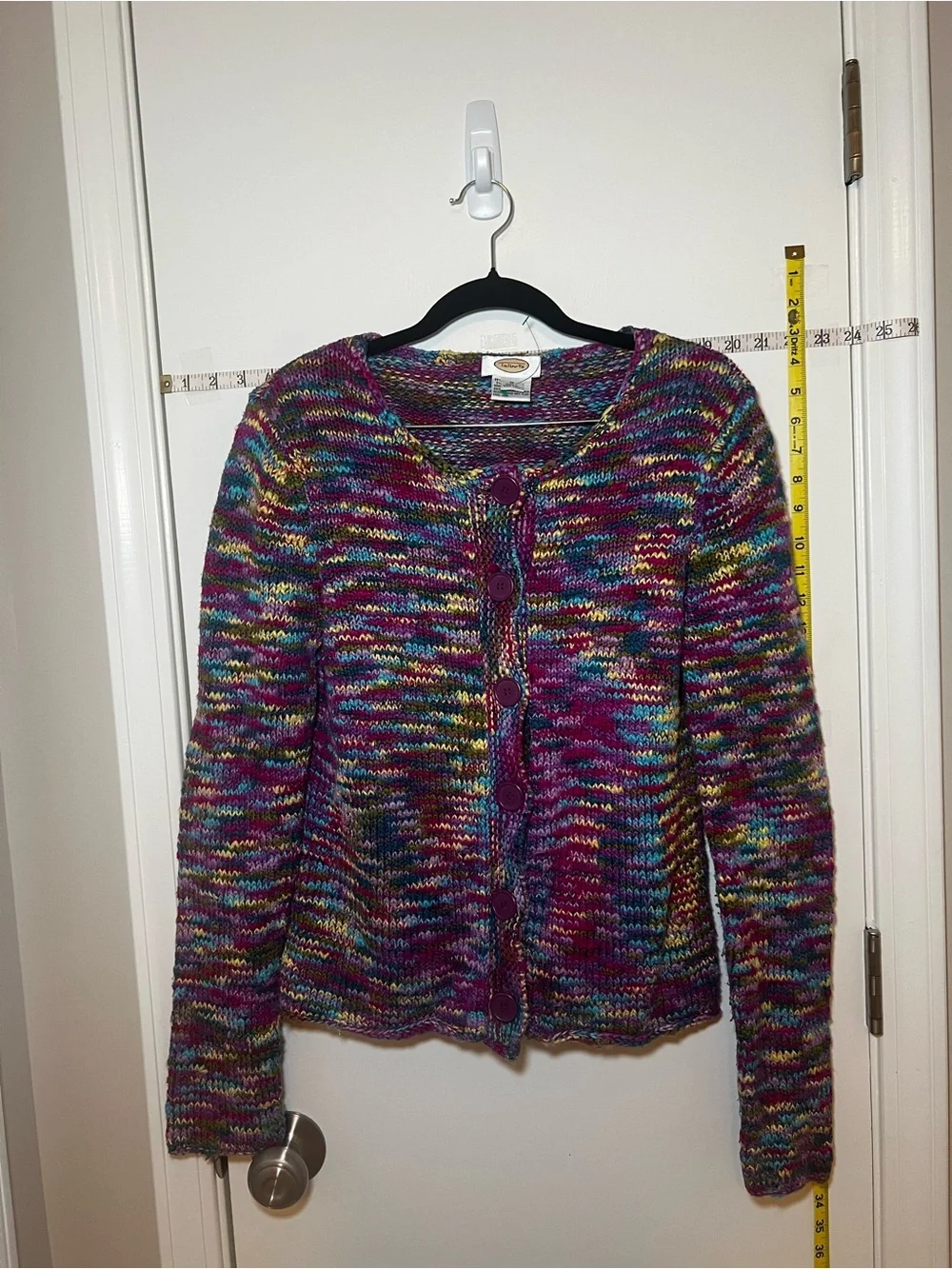 Vintage Talbots Multicolor Knit Cardigan in Purple, Green, Blue & Yellow Thick